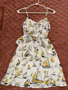 XS/S White Dress with Yellow & Navy Sailboat Print